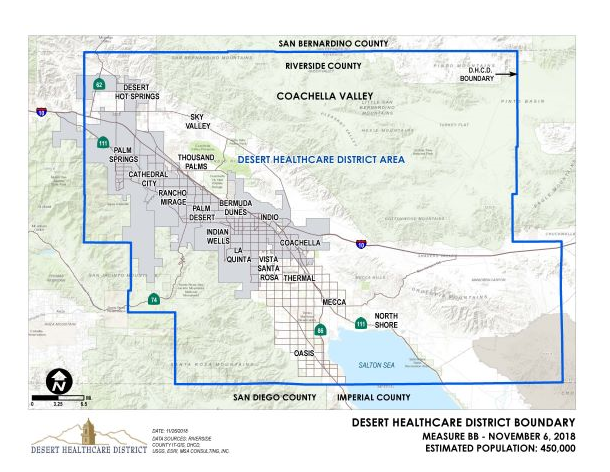 Map showing Boundaries of the Desert Health Care District