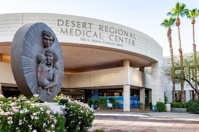 An exterior view of the front entrance to Desert Regional Medical Center in Palm Springs. Submitted Photo