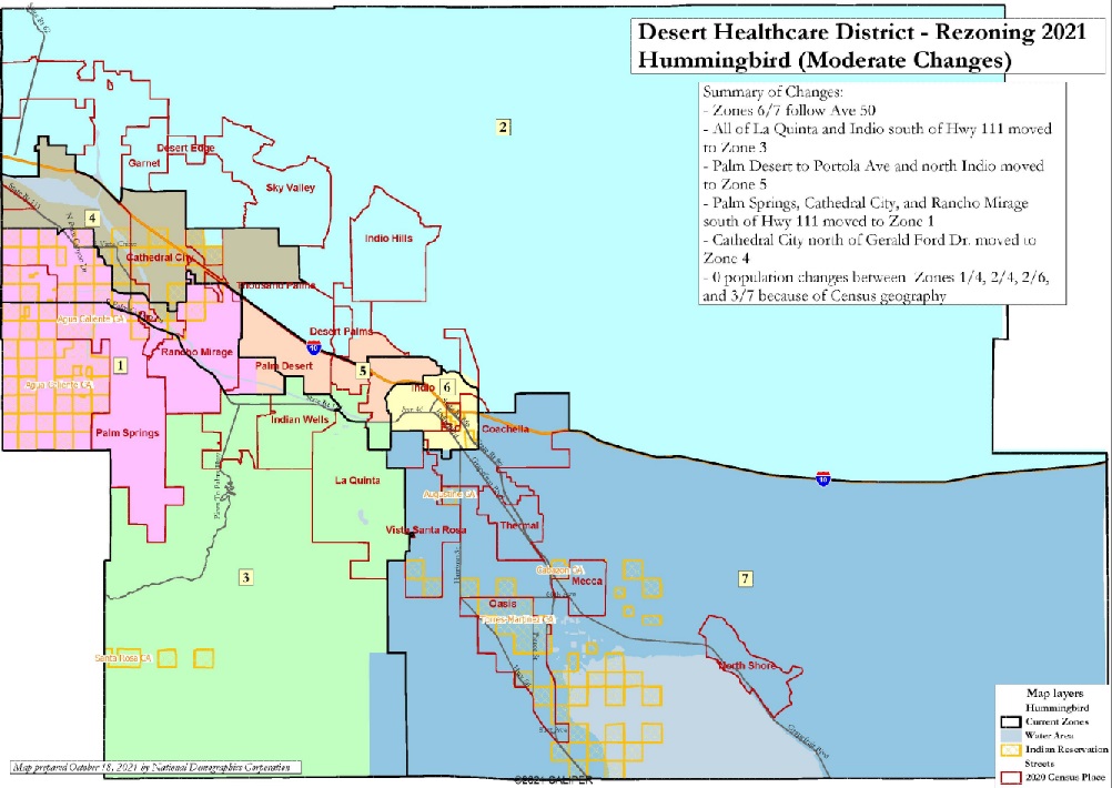 Map of redrawn Desert Healthcare District showing 7 zones. Submitted Photo